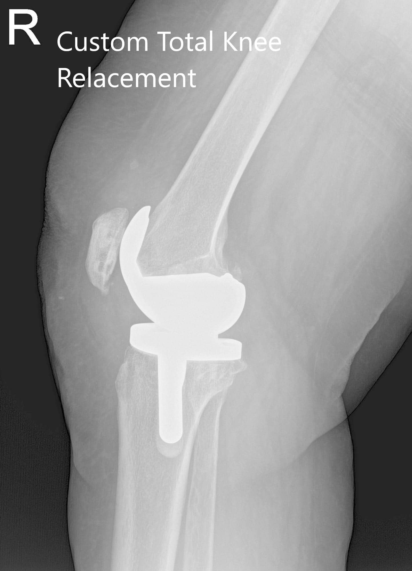 Radiografía postoperatoria de la rodilla derecha que muestra visión AP y lateral - IMG 2